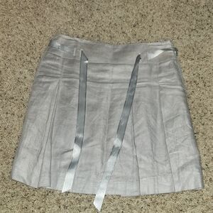 Light Gray Pleated Mini Skirt with Satin Ribbon